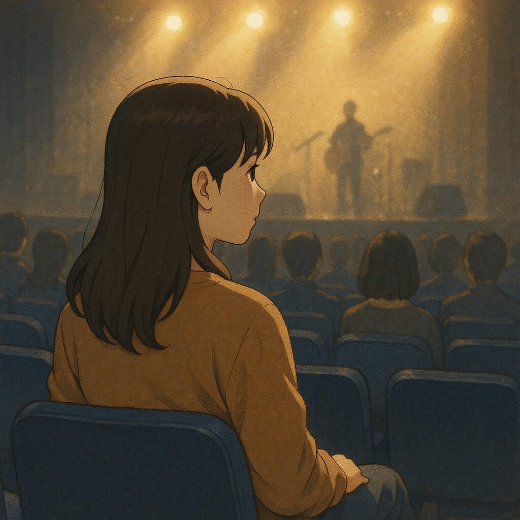 ライブを座って聴いている女性